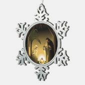 Weihnachtskrippe Mary, Joseph und Baby Jesus Schneeflocken Zinn-Ornament (Rechts)