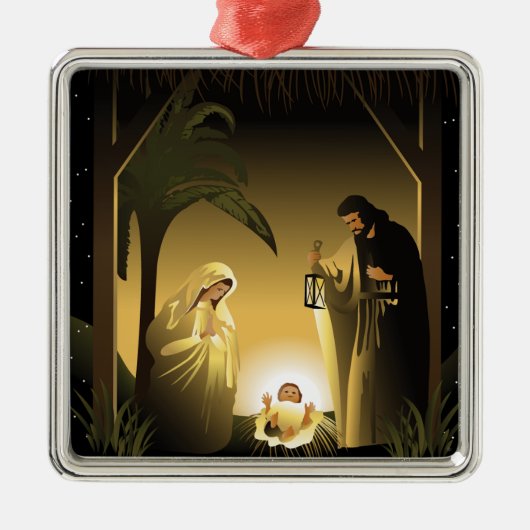 Weihnachtskrippe Mary, Joseph und Baby Jesus Silbernes Ornament (Vorne)