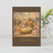 Weihnachtskrippe mit Engeln Einladung (Stehend Vorderseite)