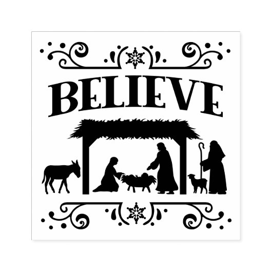 Weihnachtskrippe mit Schnörkeln Gummistempel (Prägung)