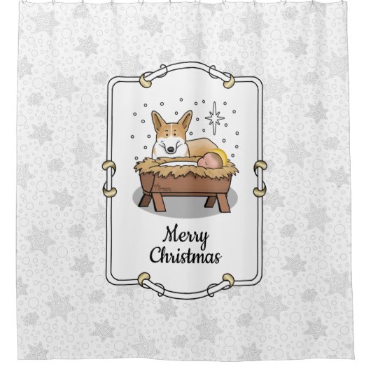 Weihnachtskrippe Pembroke Walisischer Korgi (rot1) Duschvorhang (Vorderseite)