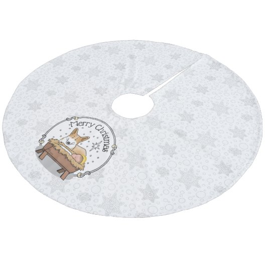 Weihnachtskrippe Pembroke Walisischer Korgi (rot1) Fleece Weihnachtsbaumdecke (Schrägansicht)