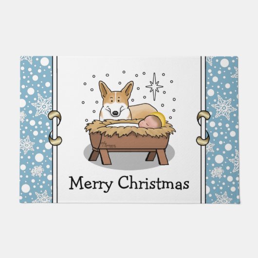 Weihnachtskrippe Pembroke Walisischer Korgi (rot1) Fußmatte (Vorderseite)