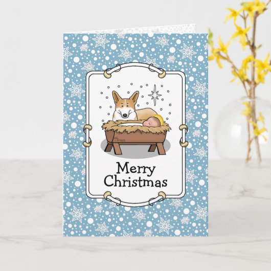 Weihnachtskrippe Pembroke Walisischer Korgi (rot1) Karte (Gelbe Blume)