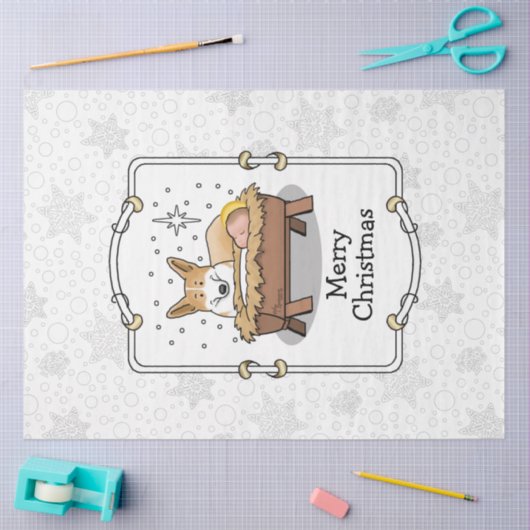 Weihnachtskrippe Pembroke Walisischer Korgi (rot1) Seidenpapier (Basteln)