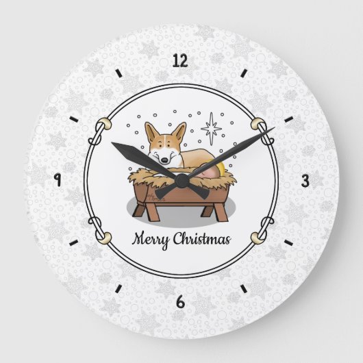 Weihnachtskrippe Pembroke Welsh Corgi (rot1) Spaß Große Wanduhr (Vorderseite)