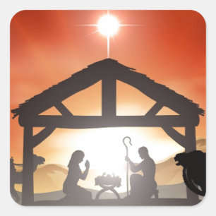 Weihnachtskrippe Quadratischer Aufkleber