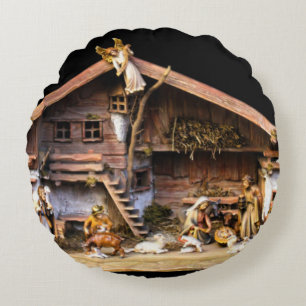 Weihnachtskrippe Rundes Kissen