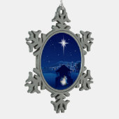 Weihnachtskrippe Schneeflocken Zinn-Ornament (Links)