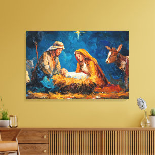 Weihnachtskrippe, schöne Illustration, Leinwanddruck