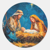 Weihnachtskrippe, schöne Illustration, Runder Aufkleber (Vorderseite)