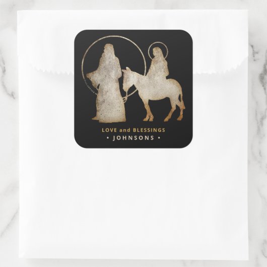 Weihnachtskrippe-Silhouette Quadratischer Aufkleber (Tasche)