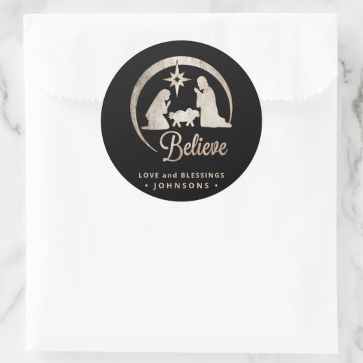 Weihnachtskrippe-Silhouette Runder Aufkleber (Tasche)