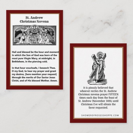 Weihnachtskrippe St. Andrew Novena Gebetskarte Mitteilungskarte (Vorne/Hinten)