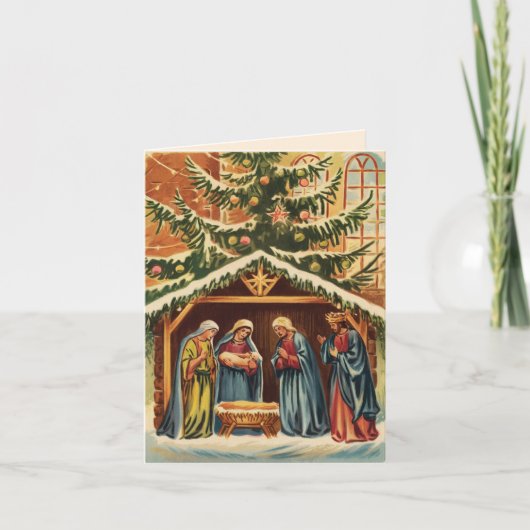 Weihnachtskrippe vintage dankeskarte (Vorderseite)