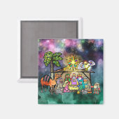 Weihnachtskrippe Wasserfarbe Doodle Szene Magnet (Vorderseite/Rückseite)