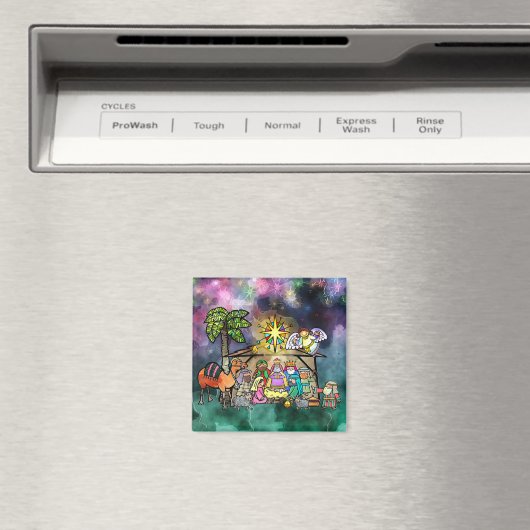 Weihnachtskrippe Wasserfarbe Doodle Szene Magnet (In Situ (Geschirrspüler))