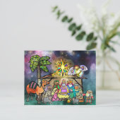 Weihnachtskrippe Wasserfarbe Doodle Szene Postkarte (Stehend Vorderseite)