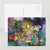 Weihnachtskrippe Wasserfarbe Doodle Szene Postkarte (Vorne/Hinten)
