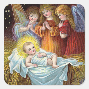 "Weihnachtskrippe" Weihnachten Quadratischer Aufkleber