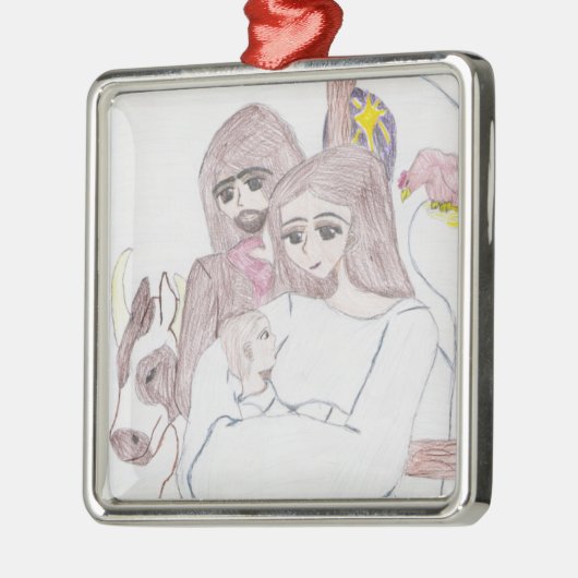 Weihnachtskrippe Zeichnend Farbstift Ornament Aus Metall (Links)