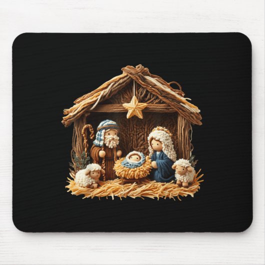 Weihnachtskrippen-Faux-Yarn-Häkel-Jesus-Weihnachte Mousepad (Vorne)