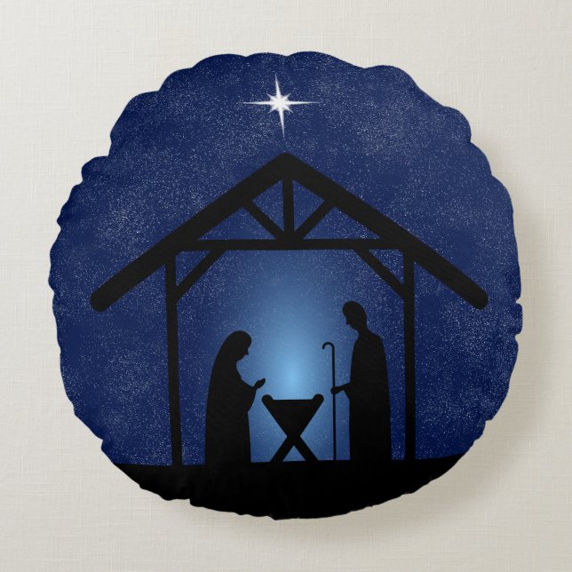 Weihnachtskrippen Religiöse Rundes Kissen (Vorderseite)