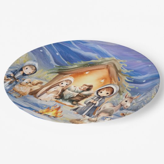 Weihnachtskrippen-Teller Pappteller (Schrägansicht)