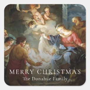 Weihnachtskrippen-Weihnachtsgeschenk-Tag Quadratischer Aufkleber