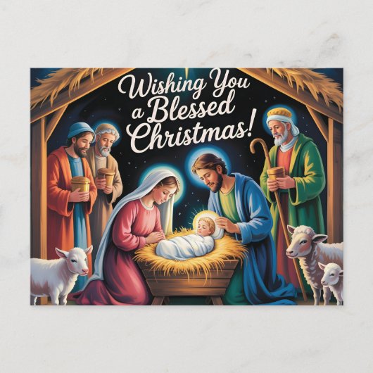 Weihnachtskrippengruß Feiertagspostkarte (Vorderseite)