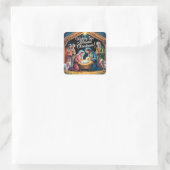 Weihnachtskrippengruß Quadratischer Aufkleber (Tasche)