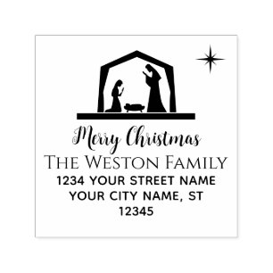 Weihnachtskrippenszene #2B Krippe Jesus Name Adres Permastempel