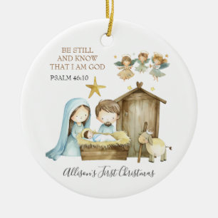 Weihnachtskrippenszene Bibelvers erste Weihnachten Keramik Ornament