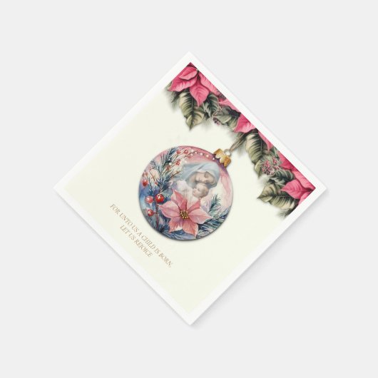 Weihnachtskriptur Poinsettias Mary und Jesus Serviette (Ecke)