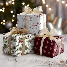 Weihnachtskritik Rustikale Pine Cones Personalisie Geschenkpapier Set