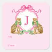 Weihnachtskrone Leopard-Wappen Monogramm  Quadratischer Aufkleber (Vorderseite)