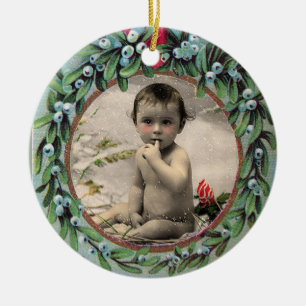 WEIHNACHTSKRONE MIT MISTELZWEIGEN FOTO-VORLAGE KERAMIK ORNAMENT