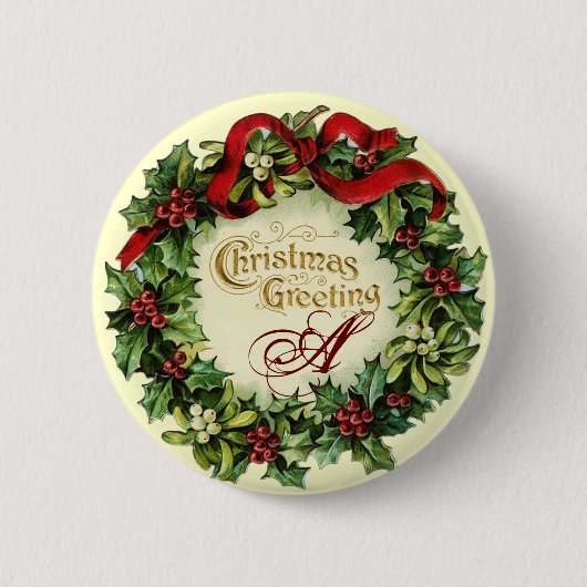 WEIHNACHTSKRONE MIT MISTELZWEIGEN UND STECHPALMENB BUTTON (Vorderseite)