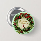 WEIHNACHTSKRONE MIT MISTELZWEIGEN UND STECHPALMENB BUTTON (Vorne & Hinten)