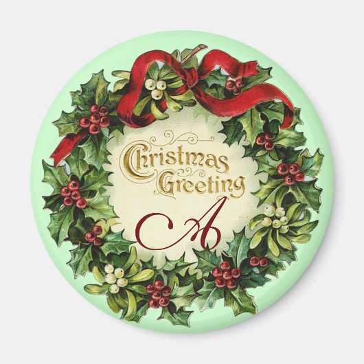 WEIHNACHTSKRONE MIT MISTELZWEIGEN UND STECHPALMENB MAGNET (Vorne)