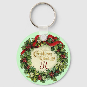 WEIHNACHTSKRONE MIT MISTELZWEIGEN UND STECHPALMENB SCHLÜSSELANHÄNGER