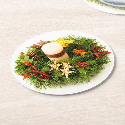 Weihnachtskronenring Runder Pappuntersetzer (Angewinkelt)
