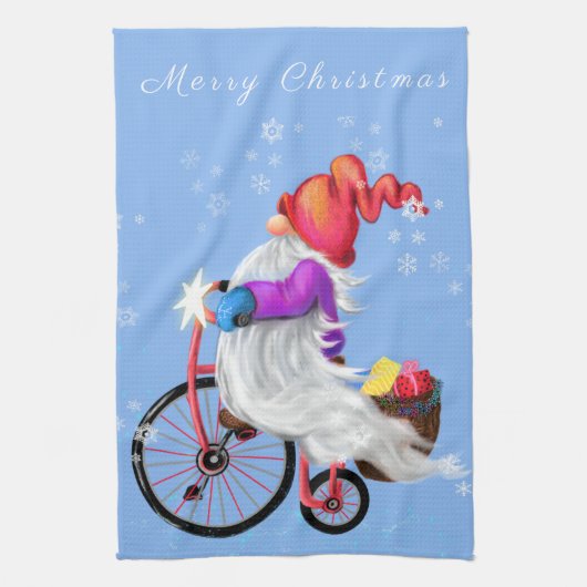 Weihnachtsküche Handtuch Gnome mit Fahrrad und Ges (Vertikal)