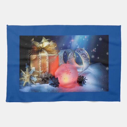 Weihnachtsküche Handtuch mit Geschenken & Ornament (Horizontal)