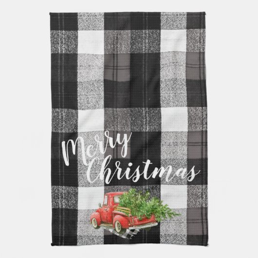 Weihnachtsküche Handtuch Red XMAS Truck Kariert (Vertikal)
