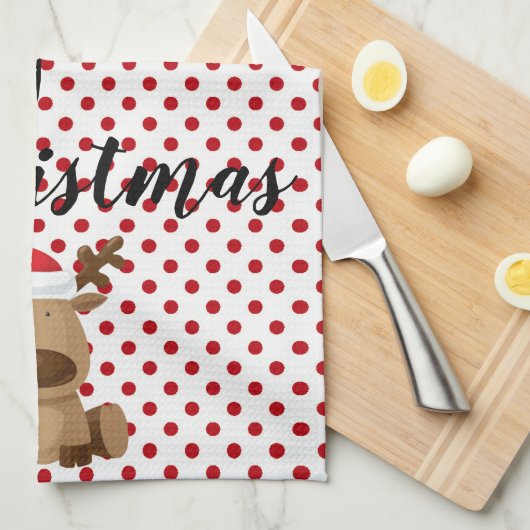 Weihnachtsküche Handtuch Reindeer Polka Dot Polkad (Viertel Falte)