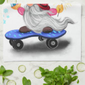 Weihnachtsküche Handtuch Skater Gnome mit Geschenk (Gefaltet)