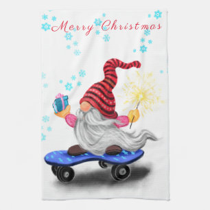 Weihnachtsküche Handtuch Skater Gnome mit Geschenk