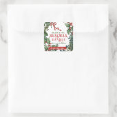 Weihnachtsküche mit Holly & Berry Border Quadratischer Aufkleber (Tasche)