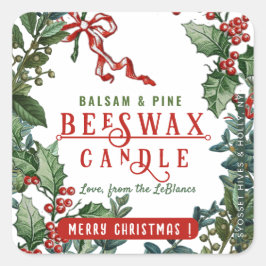 Weihnachtsküche mit Holly & Berry Border Quadratischer Aufkleber